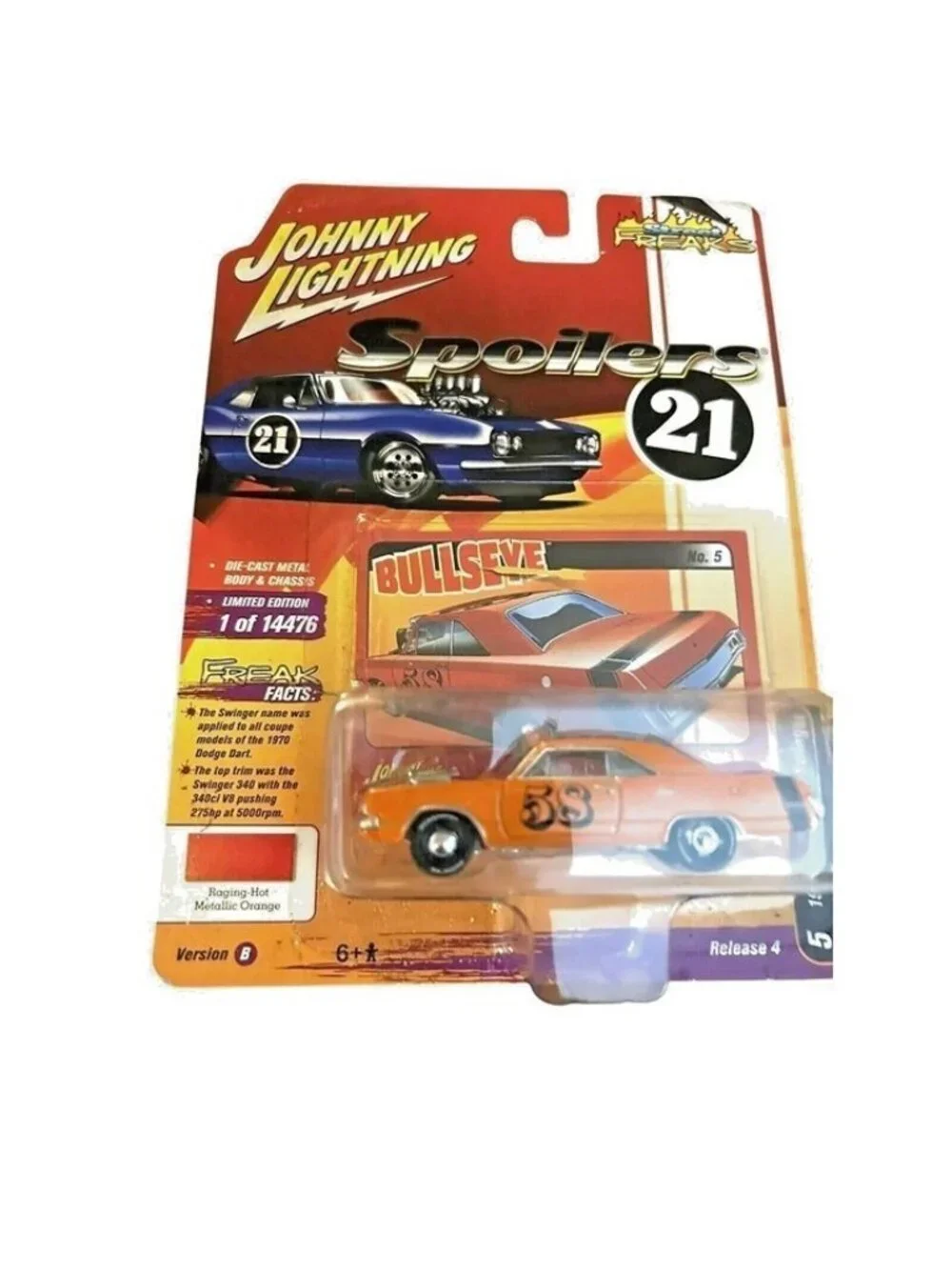 Die Cast Johnny Lightning Spoilers 1970 Dodge Dart Swinger Orange 1:64 Car